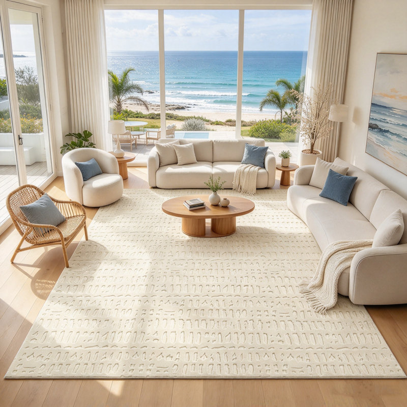  Modern Area Rug Washable Non-Slip Ivory Carpet, Rectangle 8' x 10'