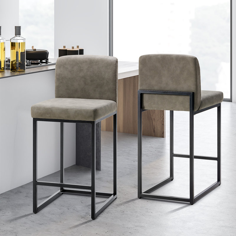 Ensemble de 2 tabourets de bar modernes en cuir synthétique avec dossier et tabouret de comptoir confortable pour la cuisine et la maison