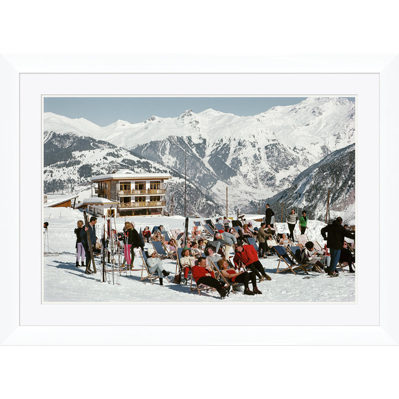 Courchevel Print by Slim Aarons, White Single Picture Framed, 30" H x 41" W x 1.5" D