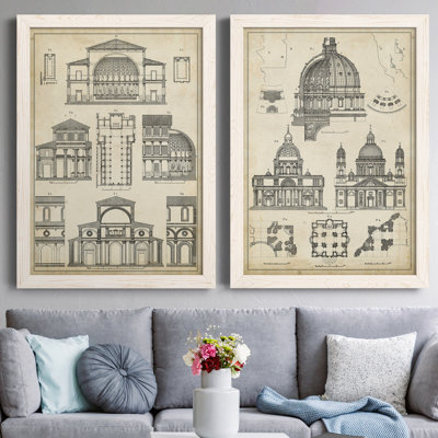 " Vintage Architects Plan I " 2 - Pieces Painting Print