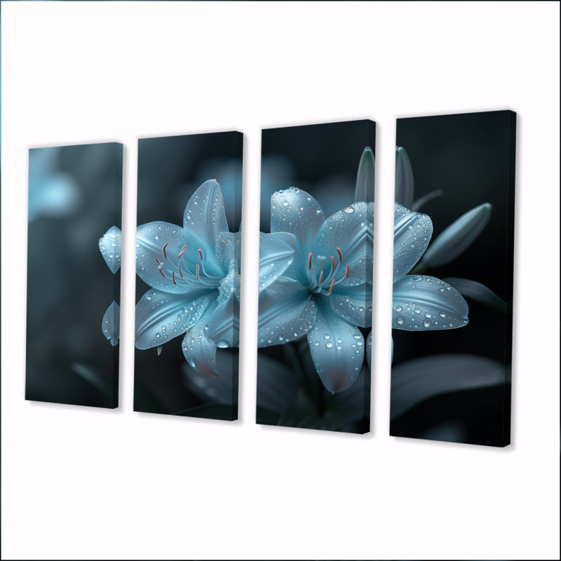 Ensemble de décoration murale moderne lys monochromes bleu clair, H 28 po x l 48 po