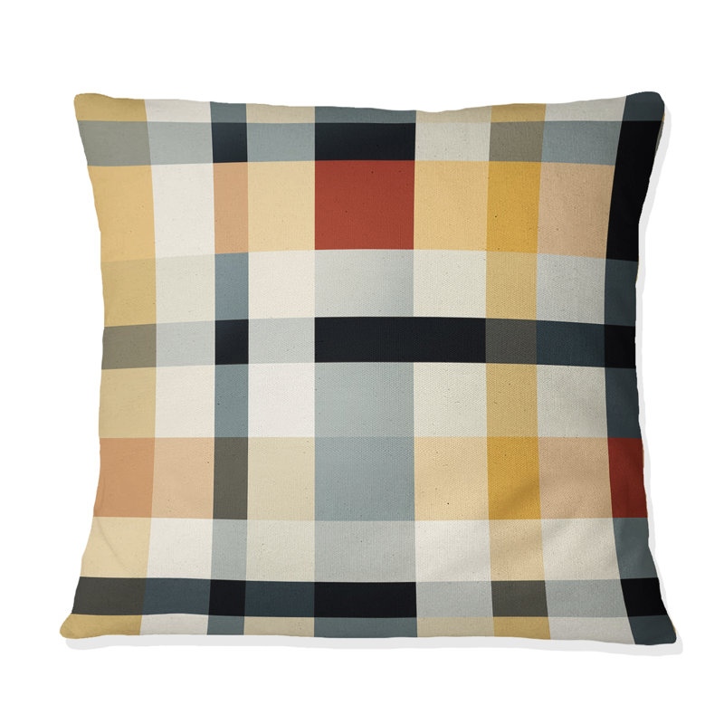 Black and Cream Plaid Sophistication - Coussin décoratif imprimé à carreaux, H 16 po x l 16 po