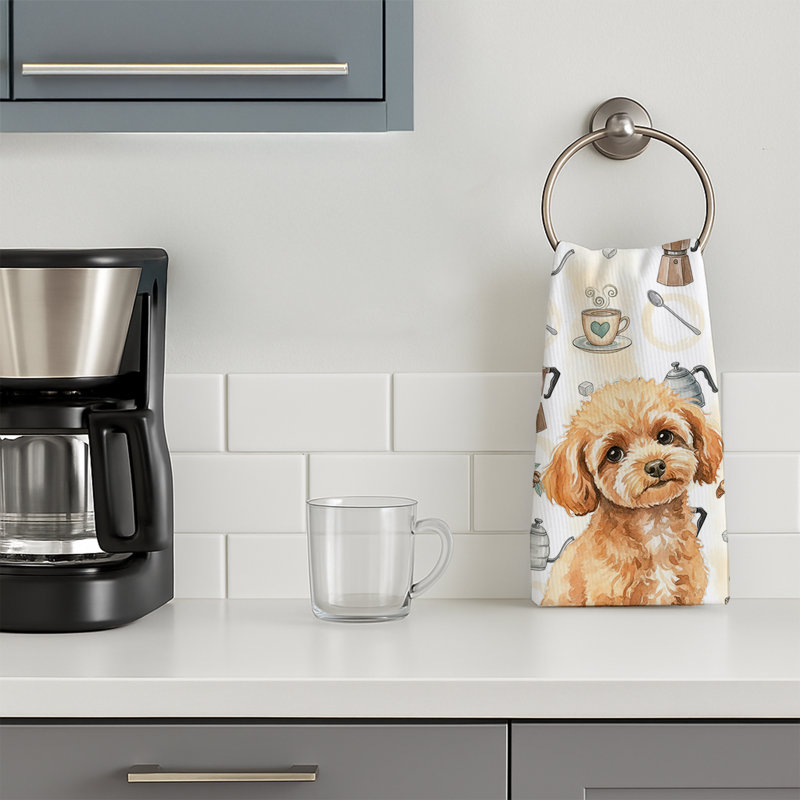 Toy Apricot Poodle Coffee Bar Kitchen Towel, Toy Apricot Poodle