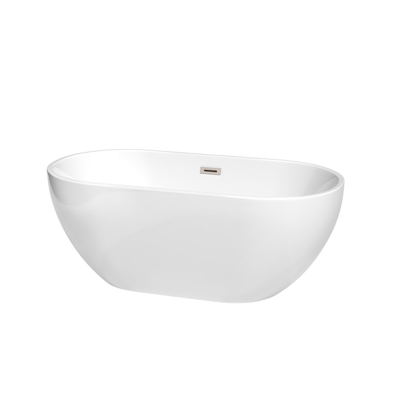 Brooklyn 60'' x 30'' Soaking Acrylic Bathtub, White/Brushed Nickel