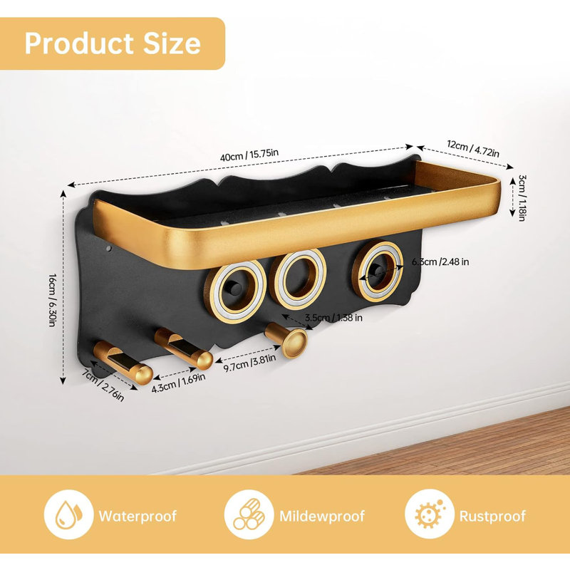 Support de sèche-cheveux fixé au mur avec tablette de rangement, support pour outils de salle de bain pour accessoires de sèche-cheveux Dyson