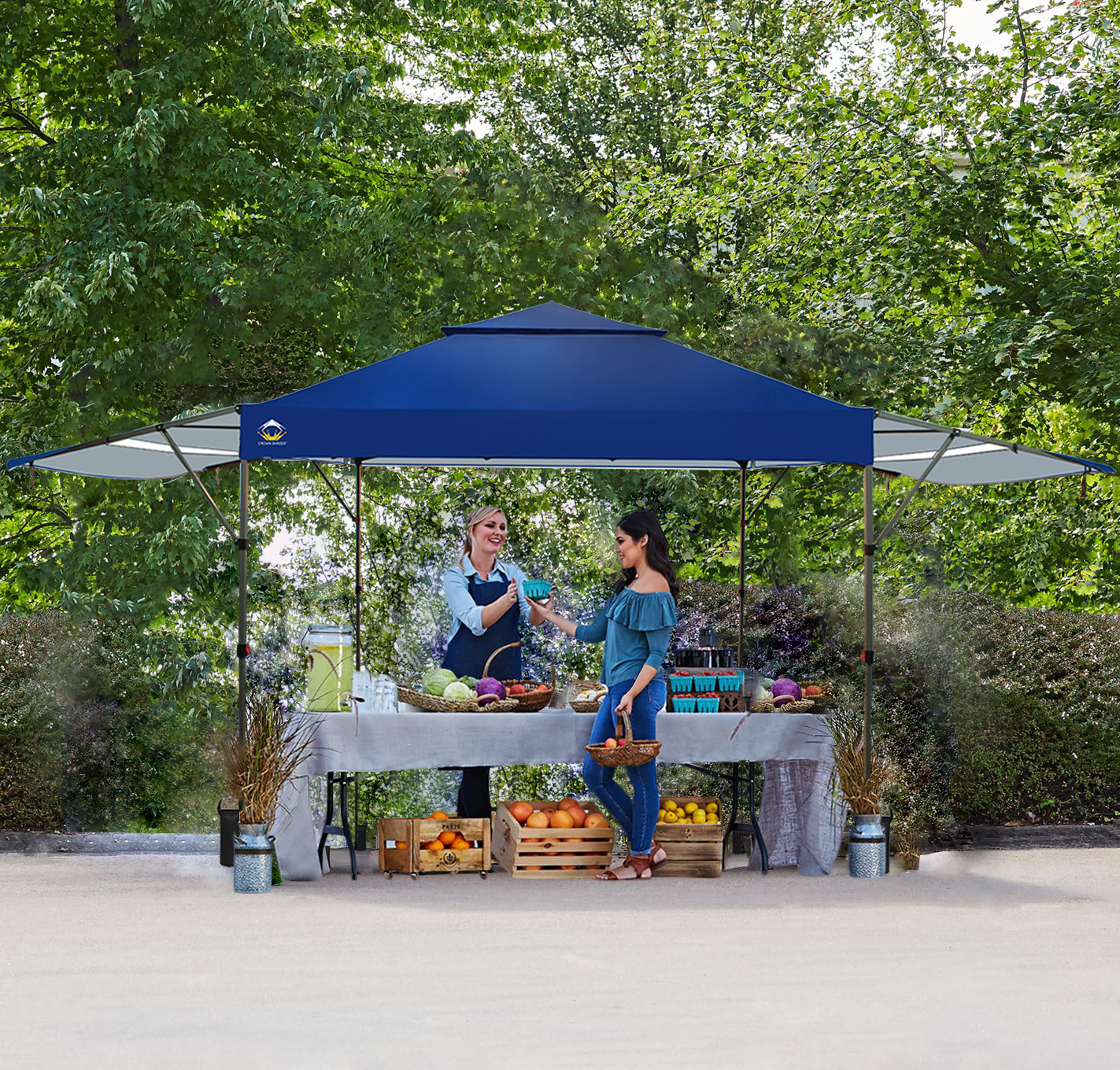 10x10 Ft Instant Pop Up Canopy Tent - One-Button Setup, Includes Roller Bag, Weights & Stakes, Blue