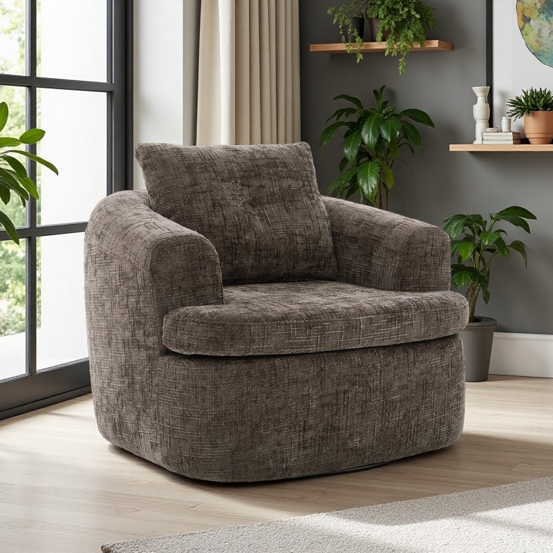 Fauteuil d'appoint pivotant à 360 ° 360 ° avec coussin à deux couches pour le salon, Brun