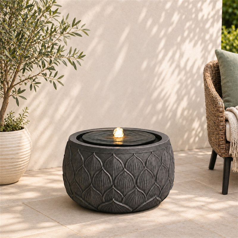 Fontaine Zen Lotus avec éclairage DEL pour méditation extérieure