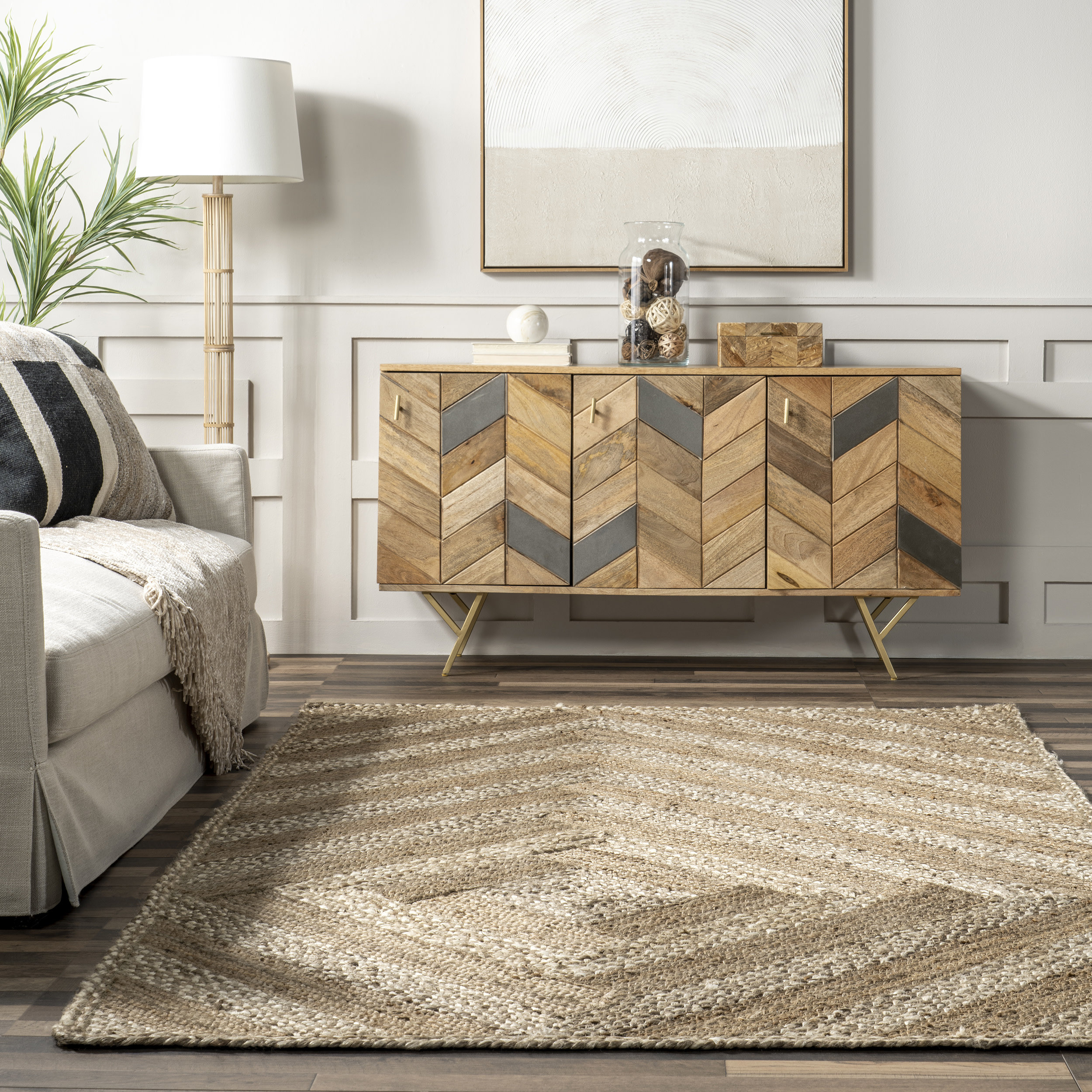 Gracie Oaks Anneli Nested Diamond Jute Area Rug | Wayfair