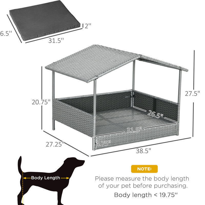Niche pour chien avec auvent - et polyvalente pour les petits chiens de taille moyenne, lit gris confortable pour les chiens à l'extérieur