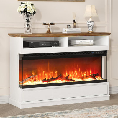 Fireplace TV Stand with 50" Electric Fireplace, Fireplace Entertainment Center with 3-Side Glass Insert, 3 Drawers, TV Consoles for Living Room