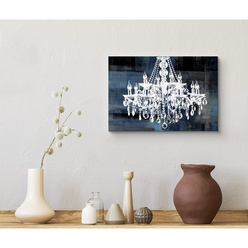 «Glam Crystal Chandelier Silhouette» sur toile de fond abstraite, reproduction d'art sur toile, H 16 po x l 24 po x 1,5 po