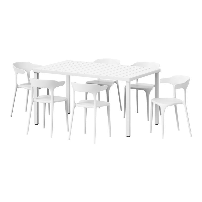 6-Person Outdoor Rectangular Dining Set, White