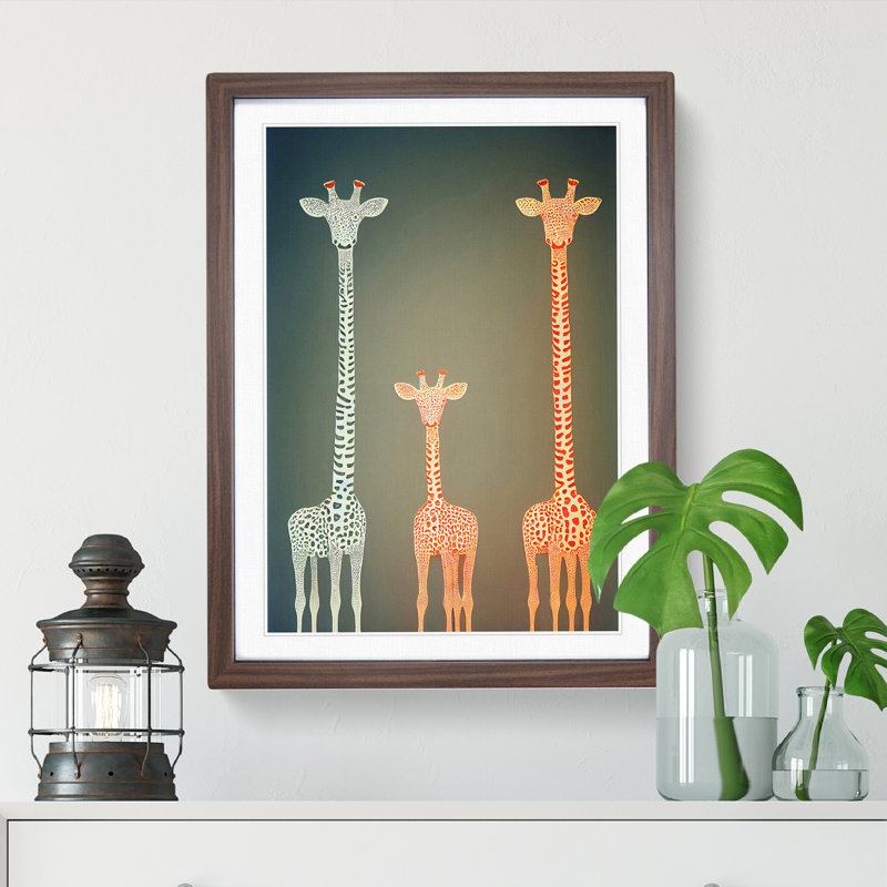 The Three Giraffes - Framed Print, Walnut, 64cm H x 46cm W x 2cm D