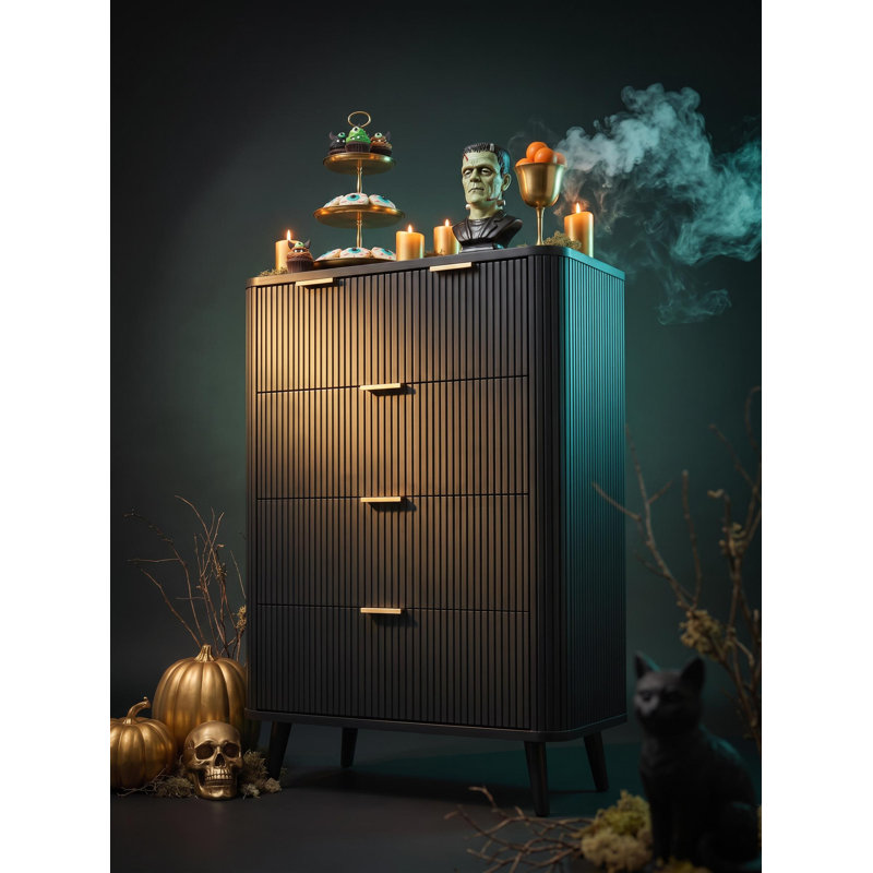 48" Tall Fluted 5 Chest of Drawers with Charging Station, Black