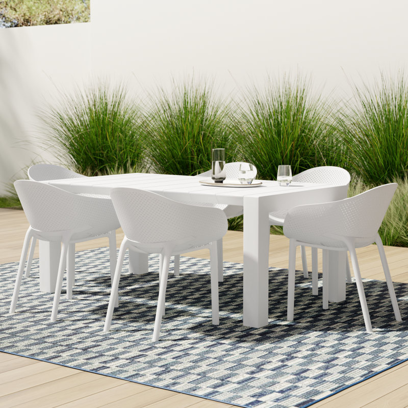 Farrah 70" W Extendable Plastic 7-Piece Patio Dining Set, White
