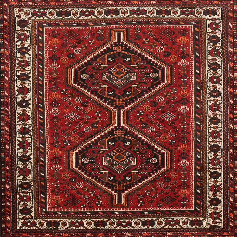 Tapis traditionnel rouge / beige / noir Enemencio, Carré 3 pi