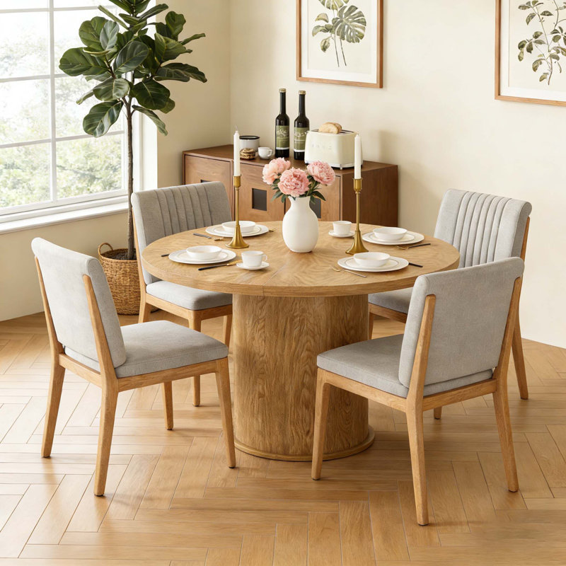 Table de salle à manger 43 po pour 4 personnes, table de cuisine compacte avec plateau en bois et base en métal robuste
