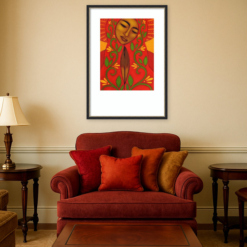 «Red Madonna» par Tamara Adams, reproduction d'art encadrée sur bois