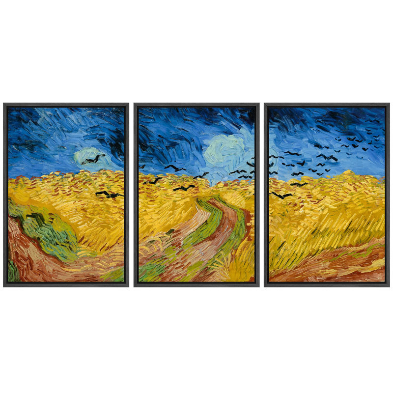 «Golden Harvest Rich Wheat Fields Under Swirling Skies Nature Wilderness Illustration Decor», 3 pièces, H 36 po x l 24 po