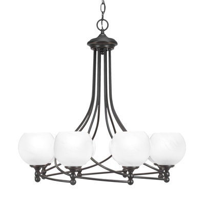 Capri 8 Light Uplight Chandelier With 5.75" White Marble Glass
