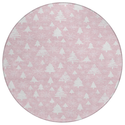 Machine Washable Indoor/Outdoor Christmas Tree Xhevrie Pink Rug