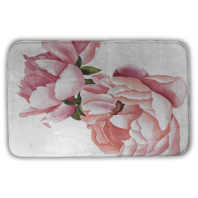 Two pink watercolor roses Bath Mat with Non-Slip Backing - Quick Dry Memory Foam Bathroom Rug - Absorbent - Modern Plush Spa-Style - Machine Washable