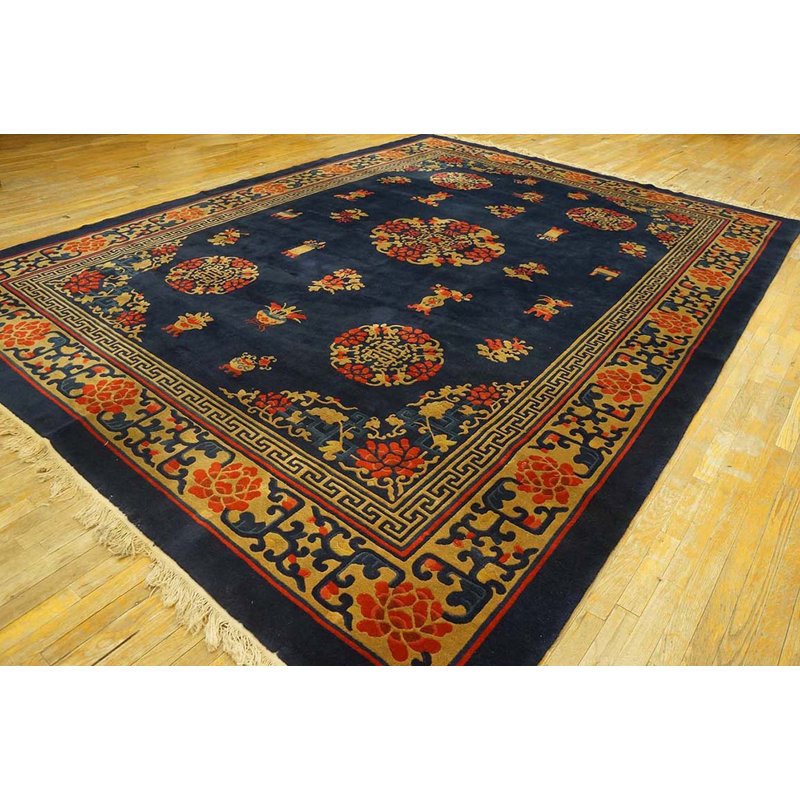 Tapis bleu marine antique en laine de Pékin