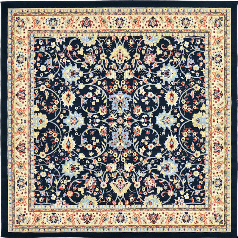 Navy Blue and Ivory Synthetic Square Reversible Area Rug