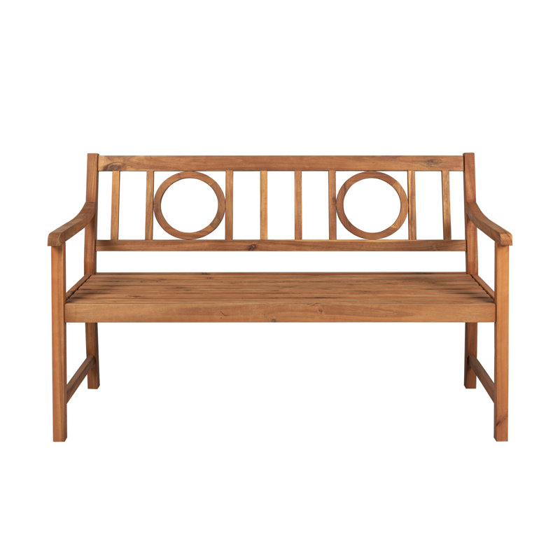 Apollo 51.2" Classic Circle-Back Acacia Wood Outdoor Bench with Armrests, Teak Finish Patio and Garden Seating (600lb Capacity)