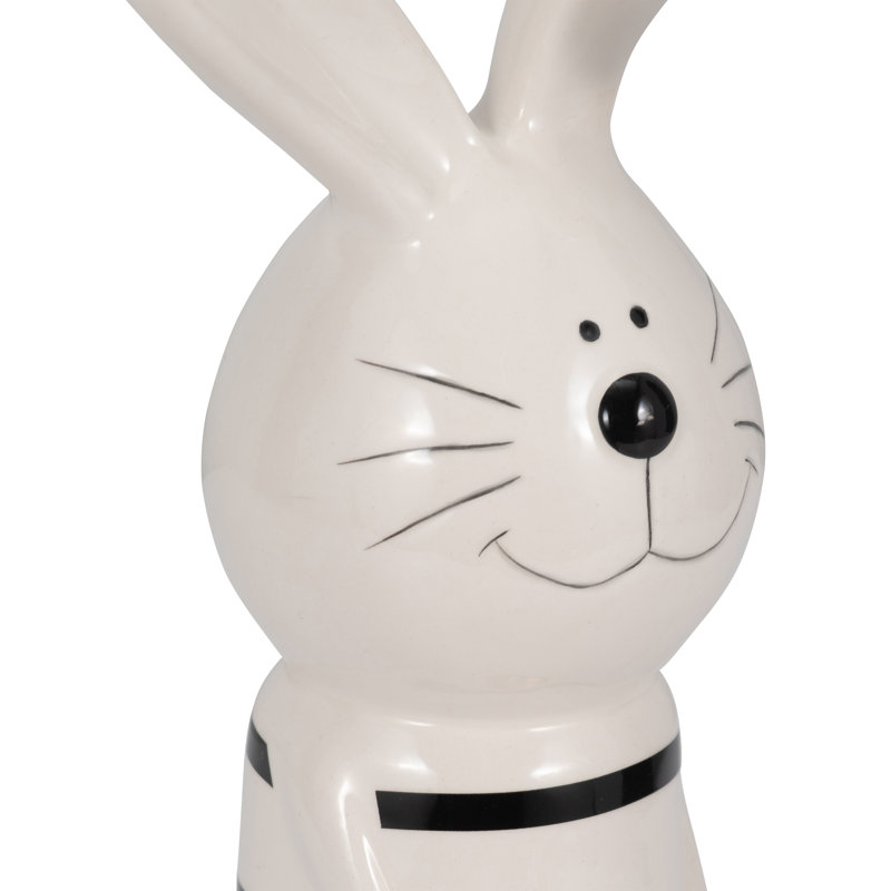 Decorative Ceramic Bunny Figurine Object for Home Decor - Decorative Sculpture Statue with Heart Accent for Living Room Decoration - Ivory & Black