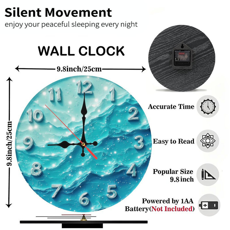 Sparkling Blue Wavy Clock Numbers