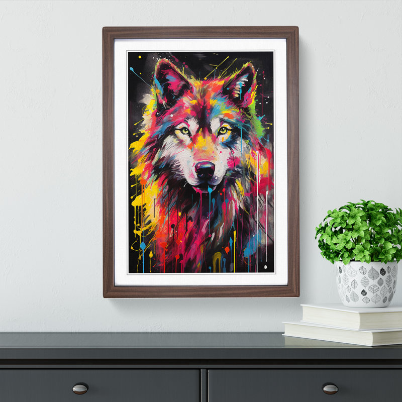 XYZ-FRM-V1223-1686 Wolf Abstract - Single Picture Frame Print on Wood, Walnut, 46cm H x 34cm W x 2cm D
