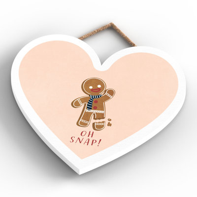 Xmas Oh Snap Gingerbread Wooden Heart Plaque