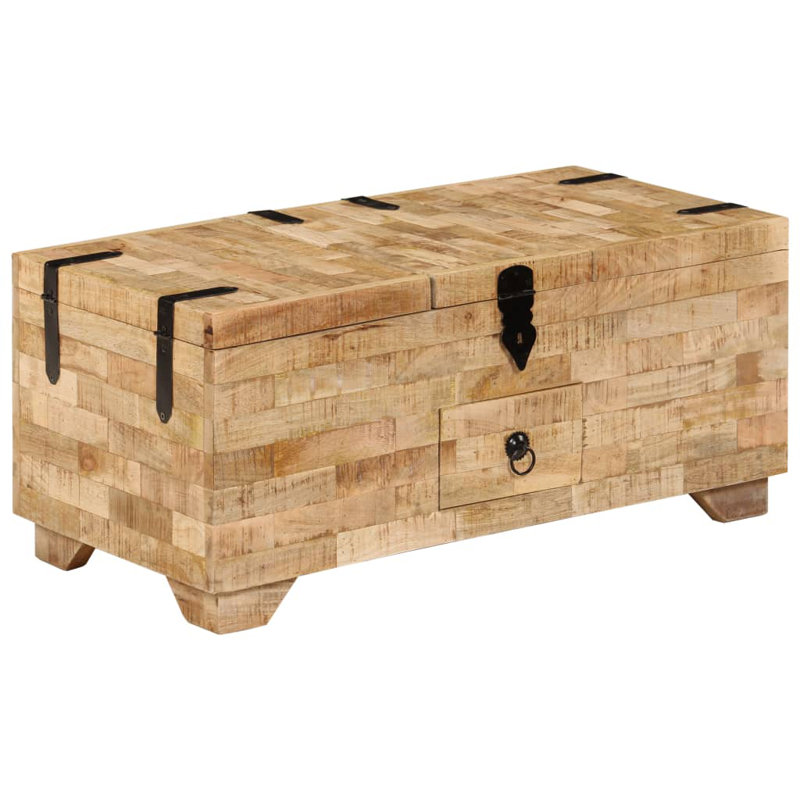 Table basse Chicopee vidaXL avec dessus relevable, coffre coffre verrouillable avec compartiments de rangement et tiroirs, entièrement fait à la main, 31,5 po x 15,7 po x 13,8 po, bois massif récupéré