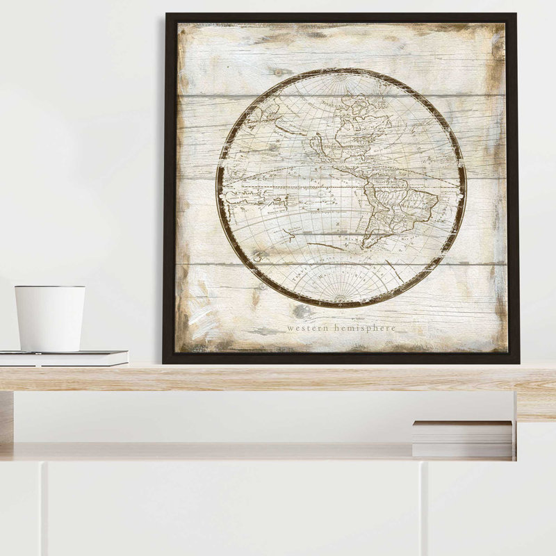 Western Hemisphere par Carol Robinson - Peinture, L 39,5 po x H 39,5 po, Encadrement brun