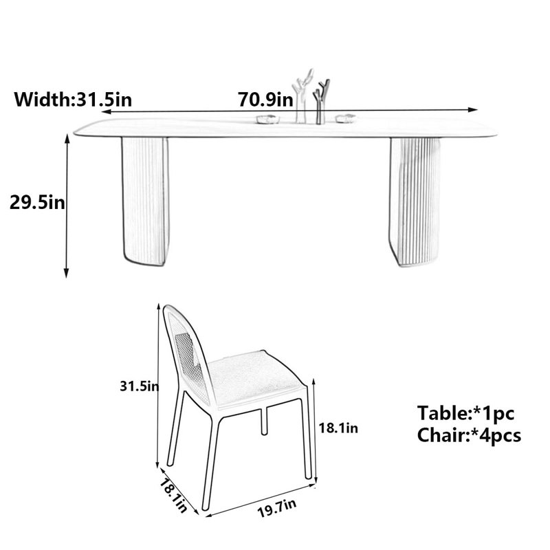 Table de salle à manger Elegant Rock, H 29,5 po x L 70,9 po x l 31,5 po