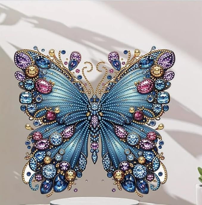 Lianne  5D DIY Crystal Blue Butterfly Diamond Painting Kit Rhinestone Acrylic Table top Ornament Decoration