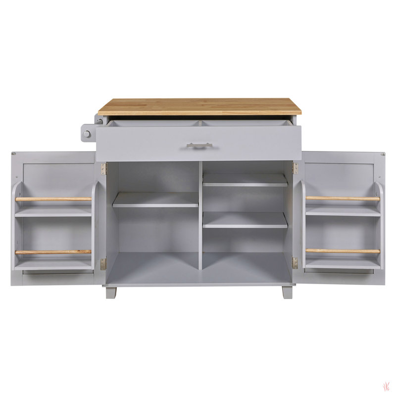 Wollaston Solid Wood Top Kitchen Island, Gray