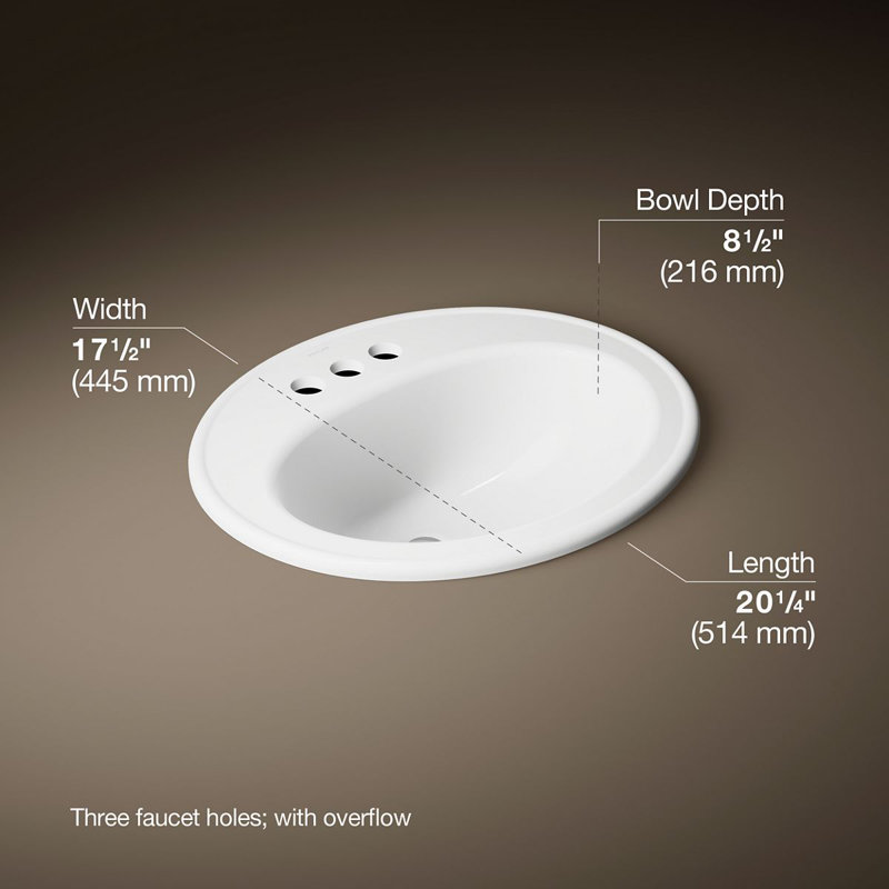 Pennington® Self-Rimming Drop-in Bathroom Sink with 4" Centers, White, No