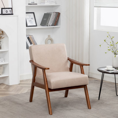 Chaise d'appoint élégante avec revêtement en microfibre et structure en bois massif, pour ajouter des sièges supplémentaires dans les espaces de vie modernes Mid-Century