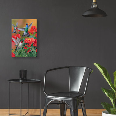 «Hummingbirds & Flowers» par William Vanderdasson, art mural en verre acrylique, 16 po x 24 po