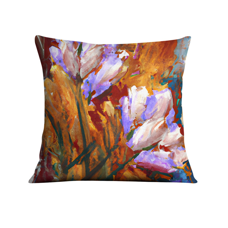 Coussin décoratif avec insert, H 16 po x l 16 po, Orange / mauve floral 7