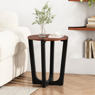 Wood Side Table, Brown & Black Tint Mix, 22.20 - Inch Round Table Sub Section, 26.2 Height, Suitable For Decor And Books, Indoor Outdoor Viability Factor, Easy Assembly Plan In Black, Tabletop, High,