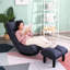 Fauteuil inclinable bleu marine avec rembourrage en lin, rotation à 360 degrés - pour la détente, base rotative paresseuse, convient à plusieurs pièces de 22,28 po Profond
