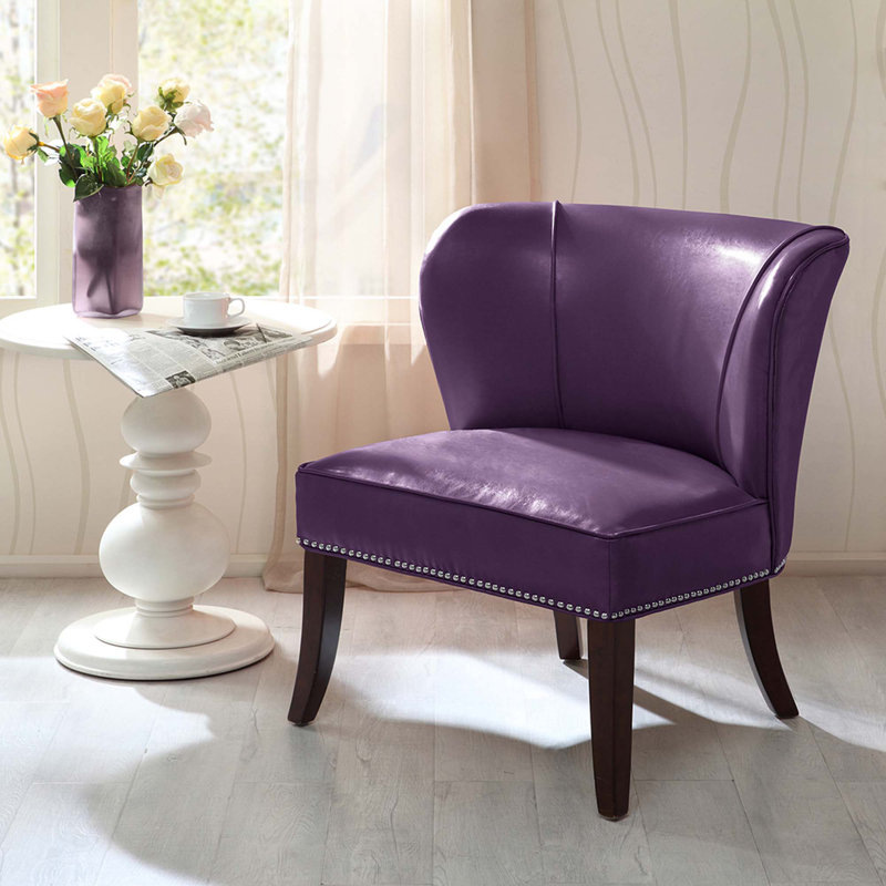 Fauteuil d'appoint sans accoudoirs avec garniture cloutée pour le salon, Mauve