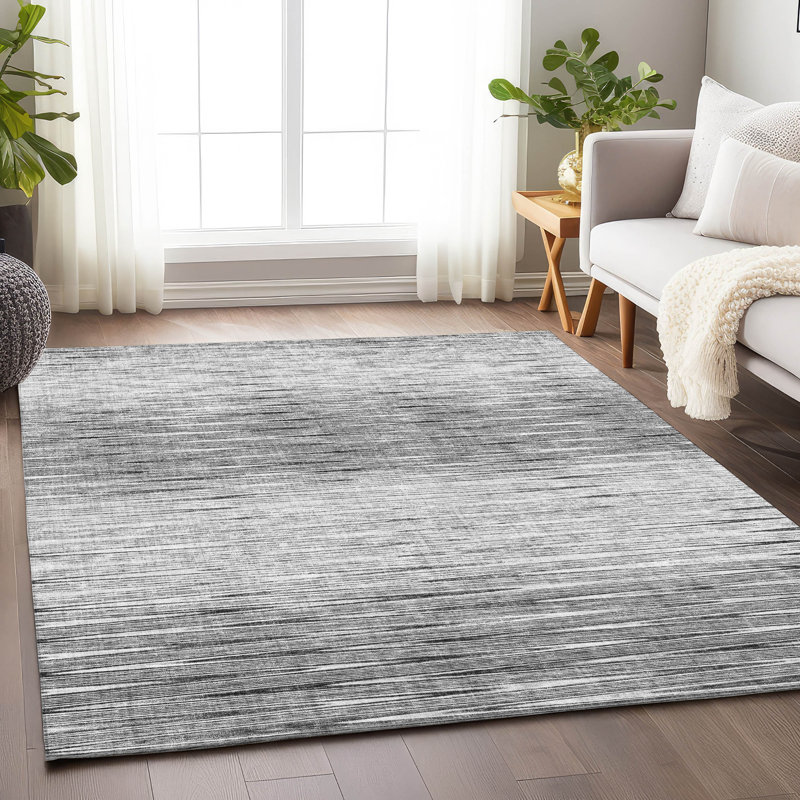 Tapis gris Prisco lavable à la machine de qualité supérieure, Rectangle 10 pi x 14 pi