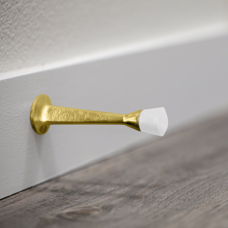 Rigid Cast Door Steel Baseboard Stop, Polished Brass, 10
