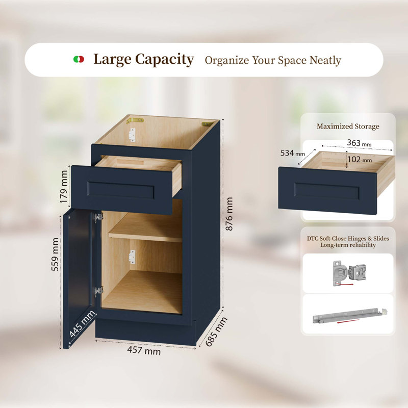 Meuble Shaker compact avec porte à fermeture douce et tablette ajustable
