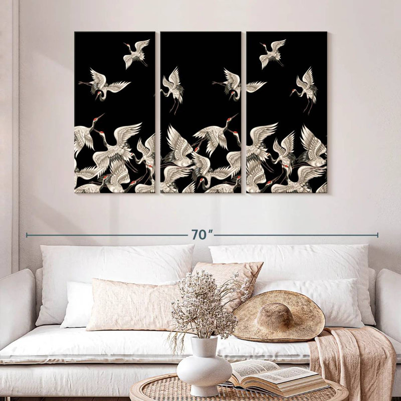 Japanese White Cranes, 32" H x 50" W